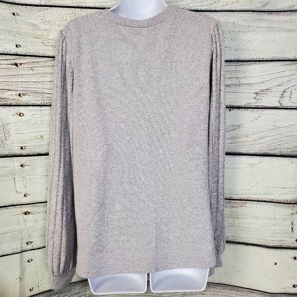 Gray Ribbed Balloon Sleeve Lightweight Sweater Top Size Large - Picture 3 of 5